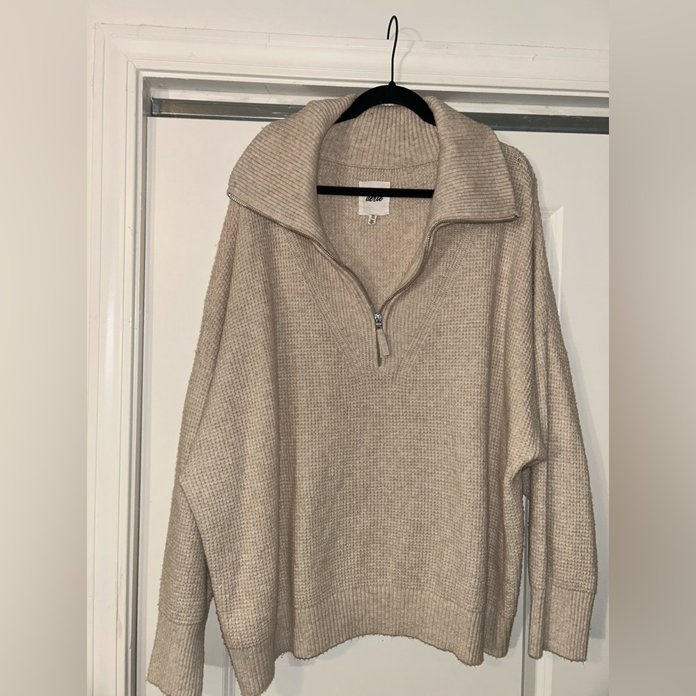 aerie waffle zip up sweater